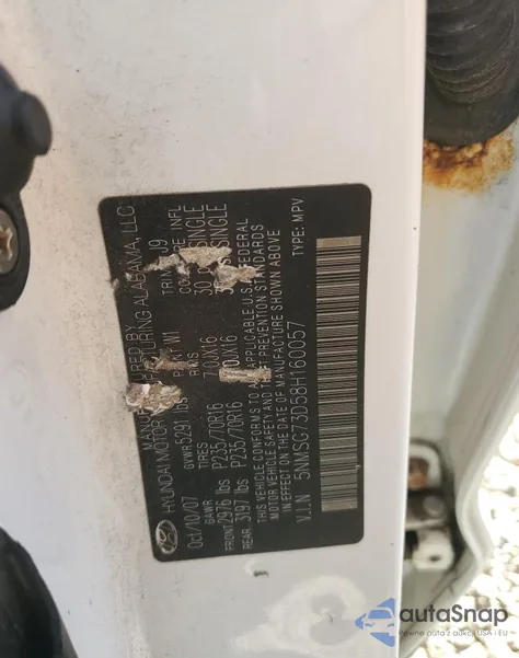 2008 Hyundai Santa Fe Gls из США, поврежденный, VIN 5NMSG73D58H160057